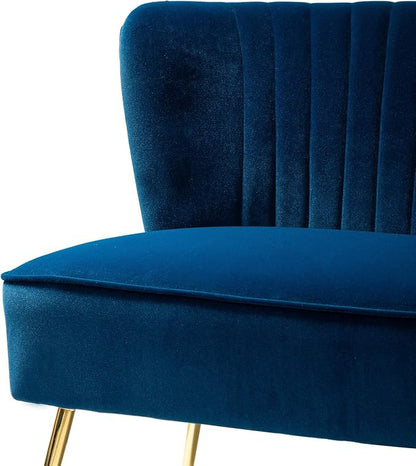 TINA'S HOME Contemporary Velvet Loveseat Sofa, Upholstered Loveseat Couch with Golden Metal Legs, Small Tufted 2-Seat Sofa Armless Love Seat for Living Room, Bedroom, Apartment Small Spaces, Navy