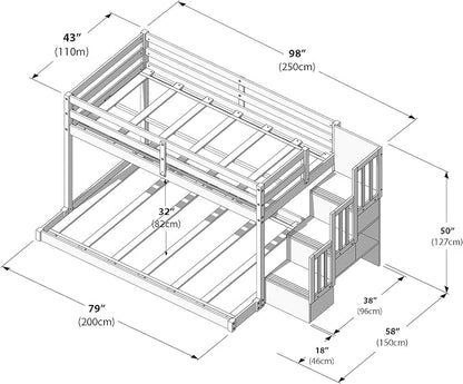 Grain & Grove Bear Twin Over Full Low Bunk Bed with Staircase, Solid Guardrails, Reversible Stairs, Engineered Wood, Oak Embossed Pecan