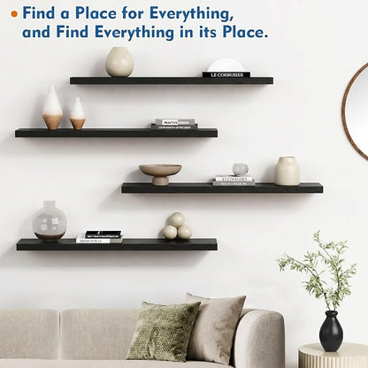 Harwaya 36 Inch Floating Shelves Bathroom, Black Shelves for Wall | Black Wood Texture | Thick MDF | Modern Style Ideal for Living Room Bedroom Office Kitchen