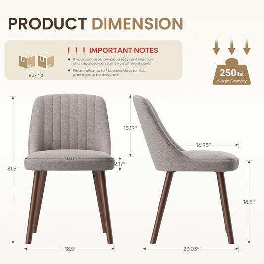 MALOL Upholstered Dining Chairs Set of 4, Modern Fabric Kitchen Chairs with Back, Wood Legs for Kitchen Dining Room Restaurant, Taupe