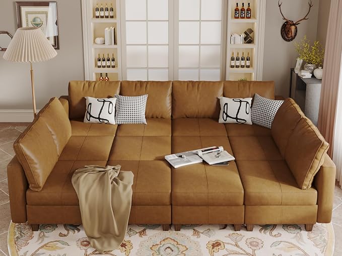 EASE MOOSE Oversized Modular Sectional Sleeper Sofa with Storage, Faux Leather sectional Sofa Large Modular Sofa Couch Sleeper for Living Room