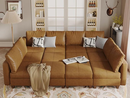 EASE MOOSE Oversized Modular Sectional Sleeper Sofa with Storage, Faux Leather sectional Sofa Large Modular Sofa Couch Sleeper for Living Room