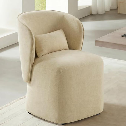 KISLOT Upholstered Dining Chairs with Wheels, Easy Assembly Stain Resistant Fabric Modern Barrel Armchair with Lumbar Cushion, Dining Room Chairs for Kitchen Living Room Bedroom, Sand, Set of 1