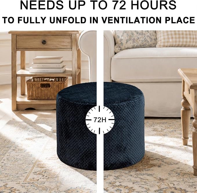 Poofieotto 20"x14" Round Foam Stuffed Pouf Ottoman - Modern Floor Foot Rest & Seating for Living Room, Bedroom, or Couch - Stylish Home Decor Accent (Navy)