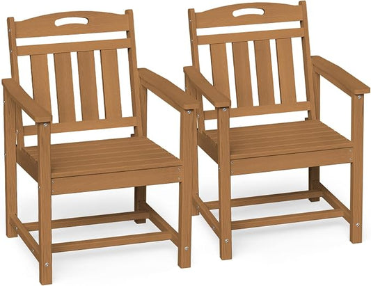 Ciokea Outdoor Patio Dining Chair Set of 2, HDPE Porch Chairs for Dining Table, All-Weather Durable Outdoor Furniture for Backyard, Poolside, Lawn & Garden, Teak