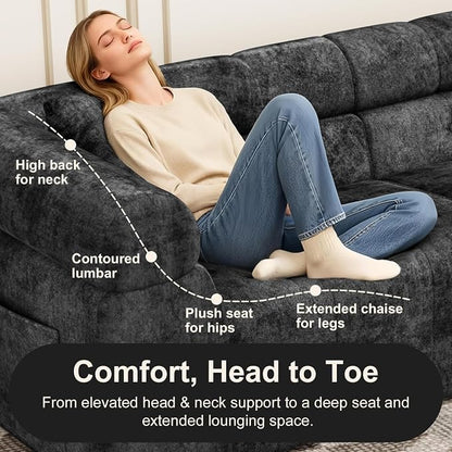 Modular Sectional Sofa Cloud Couch, Boneless Sleeper Bed for Living Room with No Assembly, Deep Seat & Pillows, Loveseat Configurations with Ergo Support & Storage Pocket, Grey