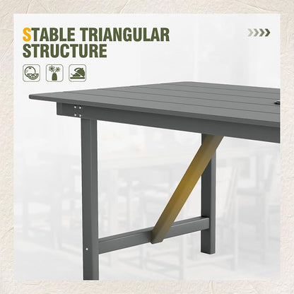 UDPATIO HDPE Outdoor Dining Table Heavy Duty All-Weather Resistant with Umbrella Hole Furniture for Patio, Poolside, Deck, Garden, Porce, Kitchen, Room,Light-Grey,1Table