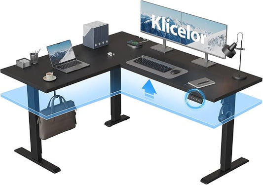 Klicelor L Shaped Standing Desk 59 x 48 Inch, Electric Height Adjustable Corner Desk for Home Office Workstation, Ergonomic Sit Stand Computer Table with Memory Controller, Black