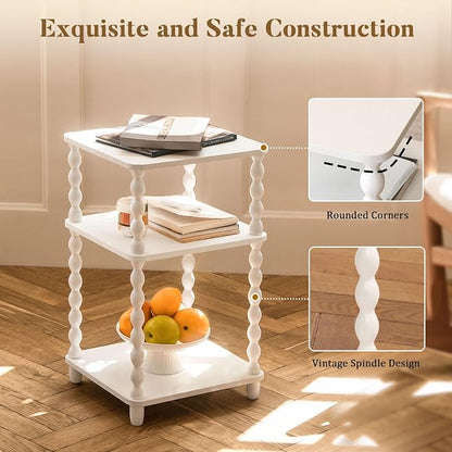 Fultyle End Table, Small Side Table with 3 Tier Open Shelf, Modern Night Stand Bedside Table for Living Room, Bedroom, Office and Small Spaces (White)
