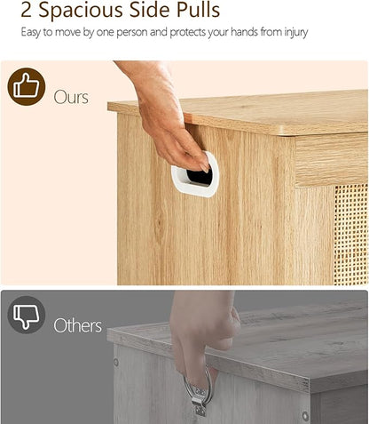 usikey 39.4” Storage Chest, Toy Box with 2 Safety Hinges, Toy Chest for Bedroom, Storage Bench with Storage, Shoe Bench, Supports 220 lb, for Living Room, Entryway, Natural