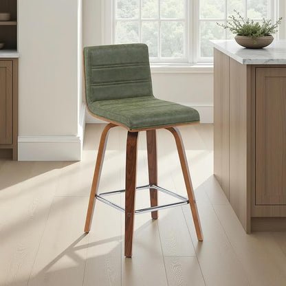 Vienna Modern Counter Height Swivel Bar Stool with Vintage Green Upholstered Seat and Walnut Finished Wood Frame Set of 4