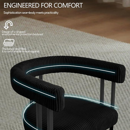 VIRRMO Boucle Dining Chair Set of 4 Corduroy Upholstered Dining Room Chairs Kitchen Chairs with Metal Legs Mid Century Modern Chair for Dining Room, Kitchen (Black, 4)