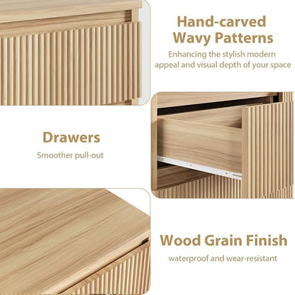 Jocoevol 6 Drawer Fluted Dresser, Modern Chest of Drawers for Bedroom with Hidden Handles, Wood Storage Organizer Cabinet for Living Room & Entryway, Natural Oak (15.7" D x 47.3" W x 31.6" H)