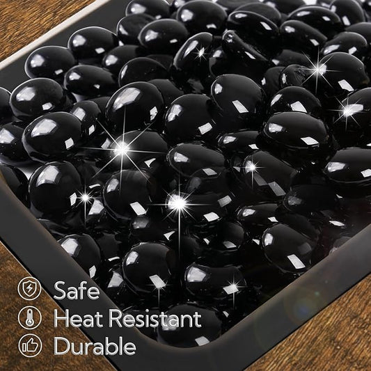 GASPRO 10 lbs Fire Pit Glass for Propane Fire Pit, 3/4 Inch Fire Glass Beads for Fireplace Fire Pit Table, Glass Rocks for Landscaping - Black