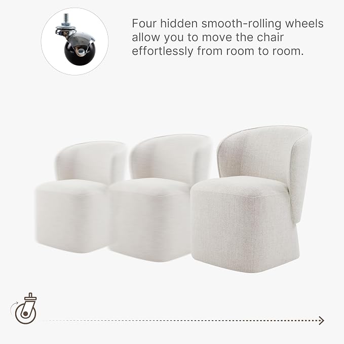 KISLOT Upholstered Dining Chairs with Wheels, No Assembly Stain Resistant Fabric Modern Barrel Armchair with Casters, Dining Room Chairs for Kitchen Living Room Bedroom, Linen, Set of 1