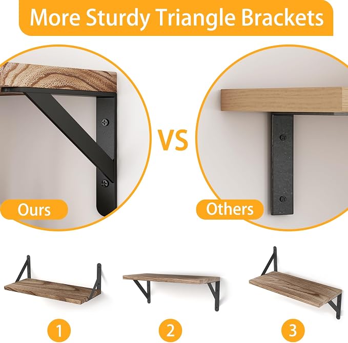 YGEOMER Floating Shelves for Wall Mounted Wall Shelves for Bedroom, Bathroom Storage, Living Room and Kitchen Farmhouse Decor(4 Different Sizes)