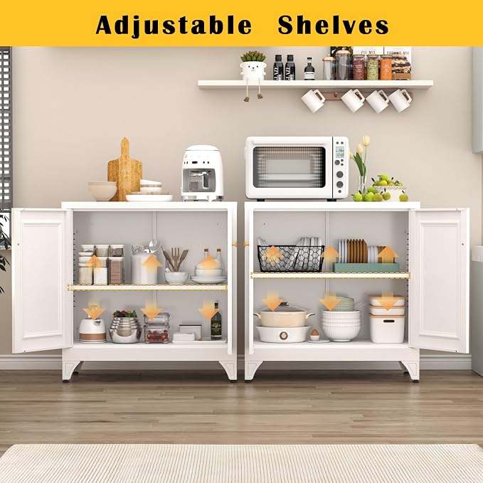 SteeLoong 33" Metal Kitchen Pantry Storage Cabinets with Door and Adjustable Shelves,White Sideboard Buffet Cabinet with Storage,Sideboard Buffet Cabinet for Dining Roonm,Living Room