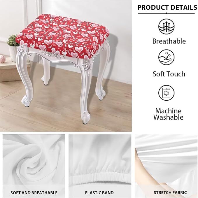 Valentines Bar Stool Seat Covers Hearts Leaf Bar Stool Covers Rectangle Set of 2 Counter Stool Bar Chair Covers for Kitchen Pub Dining Room Holiday Valentine Decor