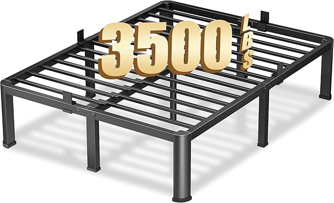 VIPSHOW 12 Inch Queen Heavy Duty 3500 lbs Bed Frame with Round-Corner Legs & Anti-Squeak Design – Quick Assembly Metal Platform, No Box Spring Needed