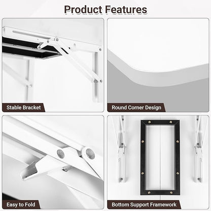 Neoaider Wall Mounted Folding Desk 23.6” x 15.7”, White | Drop Down Table with Metal Collapsible Brackets, Folding Wall Table for Small Spaces, Home, Office, Kitchen, Laundry Room