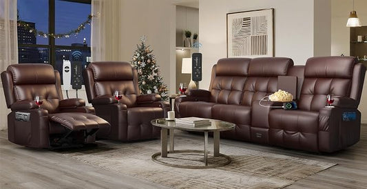 Recliner Sofa Set, Home Theater Seating with Massage, Loveseat Recliner Couch and 2 Recliner Single Chairs with USB, Wall Hugger Reclining Movie Theater Chair with Cup Holders, Drawer for Gaming Room