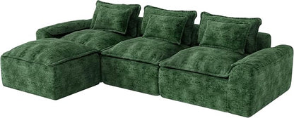 Hobestluk 120" Cloud Modular Sectional Couch 3-Seater Sofa with Ottoman L Shaped Sofa with Removable Cover Large Sofa Couch for Living Room (Green, 3-Seater Sofa with One Ottoman)