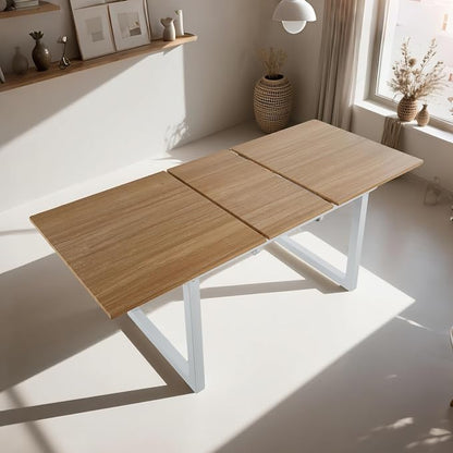 Extendable Dining Table for 4-8 People,70.86''Modern Space-Saving Kitchen Table with Metal Legs,Rectangle Folding Conference Meeting Table for Living Meeting Room Kitchen,Oak