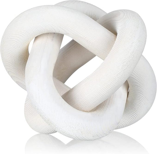 Yalikop 3 Link Wood Knot Decor Rustic Home Décor Accents Hand Carved Coffee Table Decoration, Boho Chain Link Decoration, Modern Shelf, Rustic Objects for Home Living Room Bedroom(White)