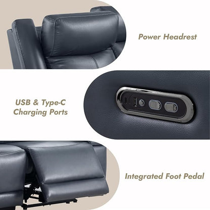 Watson & Whitely Genuine Leather Power Loveseat Recliner Sofa, Wall Hugger Loveseat Reclining Sofa with Storage Console, Power Headrest, Cup Holders, Dual Recliners for Living Room, RV, Navy Blue