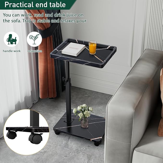 C Table End Table Adjustable Height, 360°Swivel TV Tray Table for Small Spaces, Couch Tables That slide under, C Shaped Side Tables living room and bedroom for Sofa, Bed,Chair, Snack (2, Black)