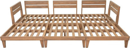 VilroCaz 6-Piece Acacia Wood Outdoor Modular Sectional Patio Sofa Set, Converts to a Daybed, All-Weather Conversation Set with 5 Pillows and 6 Cushions for Backyard, Poolside, Garden