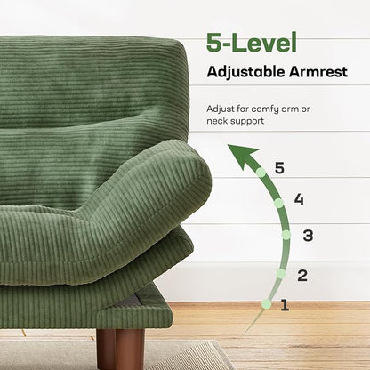 Marsail 75" Futon Sofa Bed, Futon Couch with Adjustable Backrest & Armrests, Convertible Sleeper Sofa Bed for Apartment, Living Room, Office, Corduroy Loveseat, Olive Green