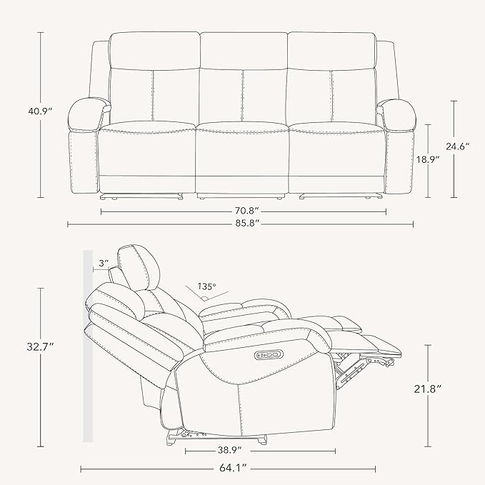 Watson & Whitely Power Reclining Sofa and Loveseat Sets, Genuine Leather Sofa Recliner Couch Set with Power Headrest, Storage Console, USB Ports, Cup Holders, Living Room Furniture Set, Dark Brown