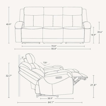 Watson & Whitely Power Reclining Sofa and Loveseat Sets, Genuine Leather Sofa Recliner Couch Set with Power Headrest, Storage Console, USB Ports, Cup Holders, Living Room Furniture Set, Dark Brown