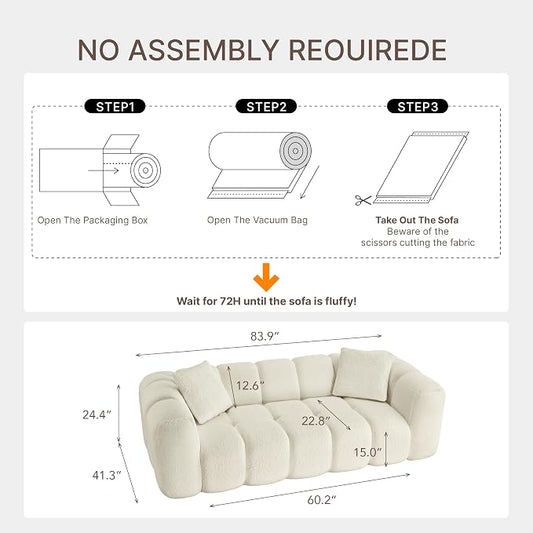 KISLOT 84" Boneless Couch No Assembly Required Loveseat Sofa Modern Deep Seat Cloud Couch Modern Compressed Sofa Oversized Upholstered 3-Seater for Living Room Bedroom