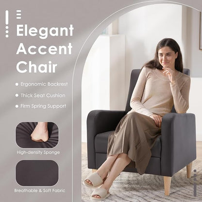 COLAMY Mid-Century Modern Accent Chairs Set of 2, Faux Leather Upholstered Living Room Chairs with Back Pillow & Solid Wood Legs, Comfy Armchair for Living Room, Bedroom, Single Sofa, Dark Brown