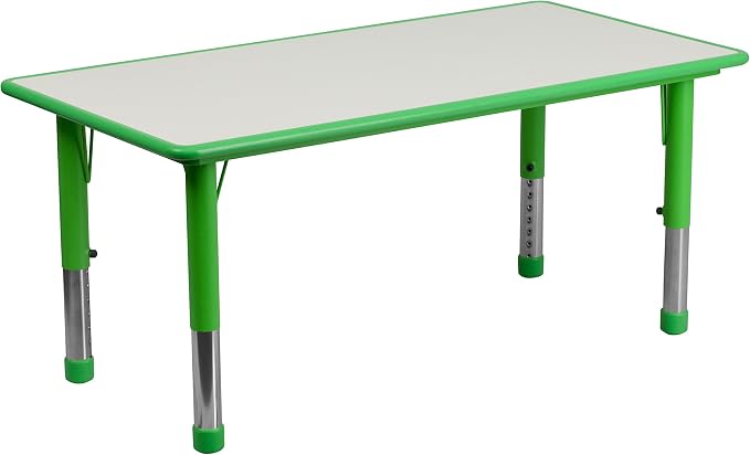 EMMA + OLIVER Adjustable Kids Activity Table for Home Use, Height-Adjustable Classroom Table for Kids, 23.625" W x 47.25" D x 14.5-23.5" H, Green