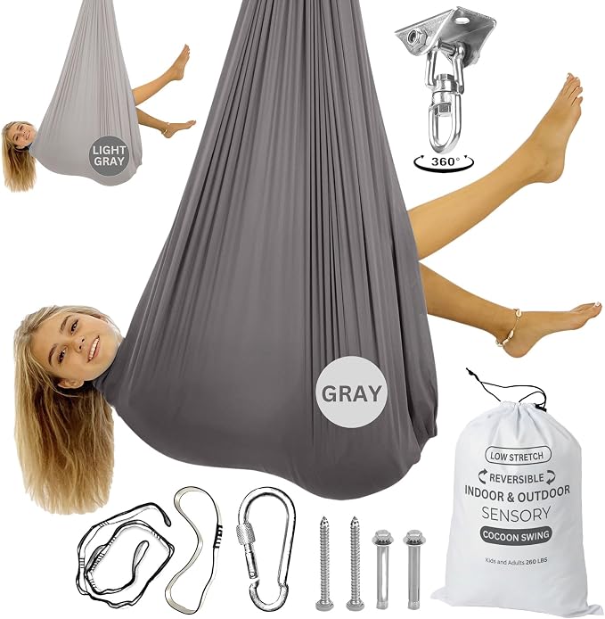 Double Layer Reversible Sensory Swing| Outdoor and Indoor Swing For Kids and Adults Up to 260 lbs | Autism Cocoon Swing | Kids Sensory Swing