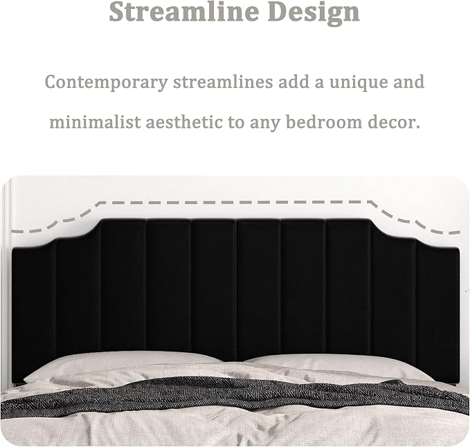 Befurtori King Size Headboard Only, Velvet Wall Mounted Headboard King for Adjustable Bed Modern Upholstered Head Board Easy Assembly, Black