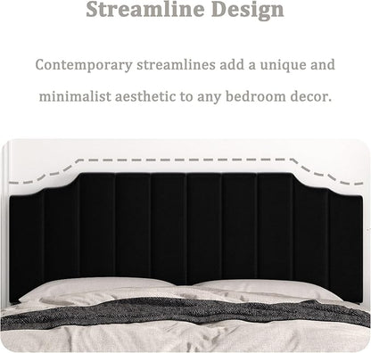 Befurtori King Size Headboard Only, Velvet Wall Mounted Headboard King for Adjustable Bed Modern Upholstered Head Board Easy Assembly, Black