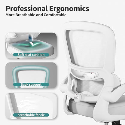 TRALT Office Chair - Ergonomic Desk Chair with Adjustable Lumbar Support, Mesh Computer Chair, Executive Chairs for Home Office Comfortable Lumbar Support (Cloud White)