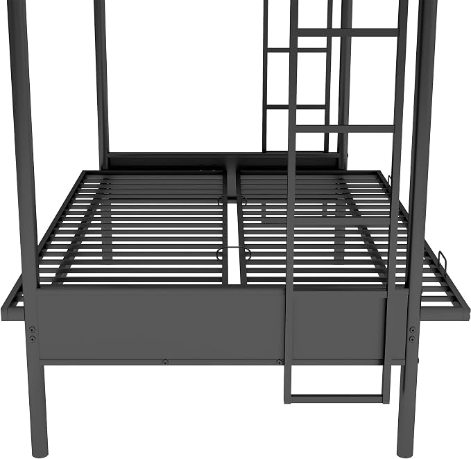 Bellemave Twin Over Futon bunk Bed, loft beds with futon, Twin Over Full Futon bunk beds, Black