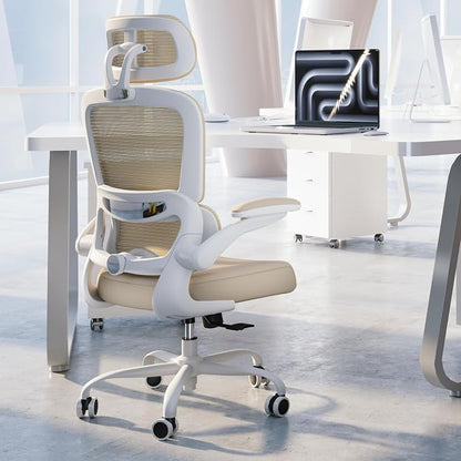 TRALT Office Chair Ergonomic Desk Chair, 330 LBS Home Mesh Office Desk Chairs with Wheels, Comfortable Gaming Chairs (1, Beige)