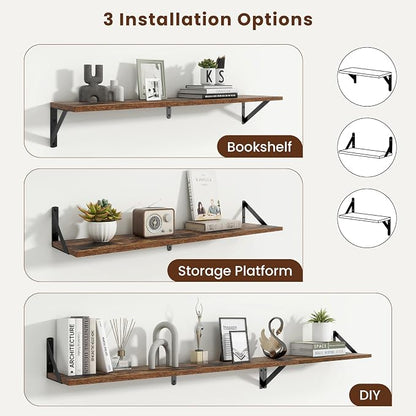 Axeman 36 Inch Floating Shelves | 8 Inch Deep Brown Wall Shelves Set of 2 | 36''W x 8''D Rustic Brown Wood Shelves for Bathroom Living Room Bedroom Kitchen