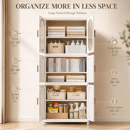 2-Tier Hanging Foldable Closet with Storage Bin, 3-Tier Portable Armoire Organizer, Modular Folding Cabinet with Doors & Wheels for Nursery Room Organization, Clear
