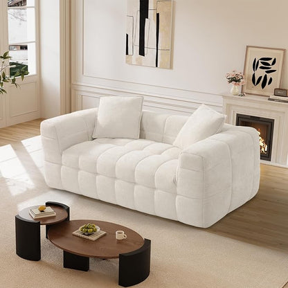 66.5" Loveseat Boneless Couch,Comfy Cloud Sectional Sofa with Deep Seat,Modern Upholstered Chenille Love Seat Sofa, Small Couches for Living Room, No Assembly Required Tufted Sofas, Beige White