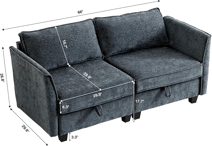 ORRD Small Modular Sectional Sofa, Loveseat Couch with Storage, 2 Seater Sofa Modular for Living Room, Office (Blue Grey)