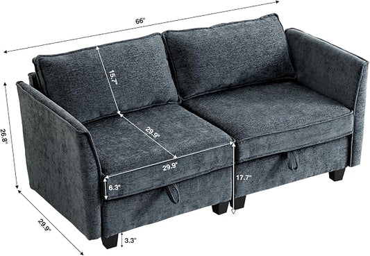 ORRD Small Modular Sectional Sofa, Loveseat Couch with Storage, 2 Seater Sofa Modular for Living Room, Office (Blue Grey)