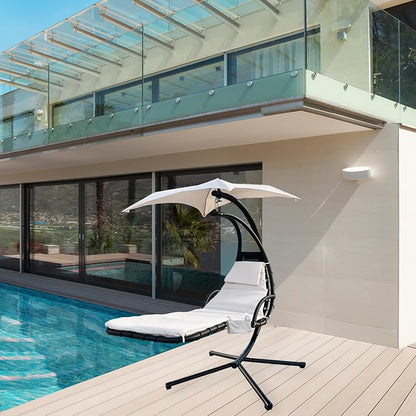 Outdoor Hanging Lounge Chair Replacement Cushion Cover and Umbrella Fabric, Made for Patio Curved Chaise Lounge Swinging Hammock Chair Pads, Waterproof Soft Fabric (Cushion Not Included, Khaki)