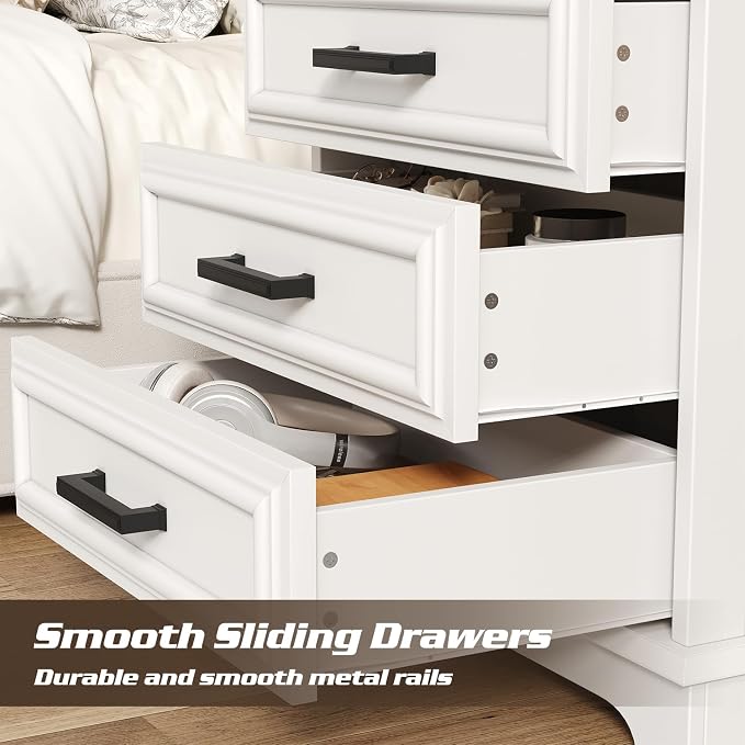 knoworld 24 Inch Wide Farmhouse Nightstands with Charging Station, White Nightstand with 3 Large Drawers, Rustic Wood End Table for Bedroom